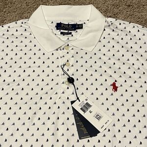 Polo Ralph Lauren Classic Fit White Short Sleeve Micro Boats Shirt Mens Shirt XL